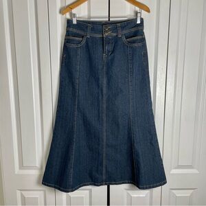 Christopher & Banks Denim Skirt Womens 4 Panel Godet Midi Modest Cottage Country